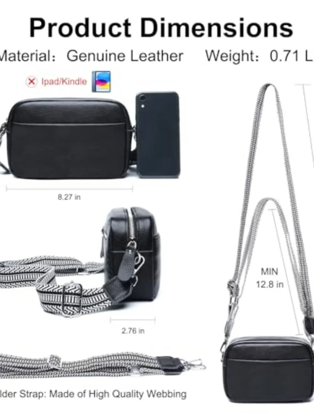 Genuine Leather Crossbody Bag with RFID Guitar Strap Small Camera Purse